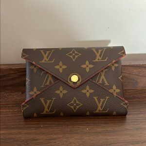 Louis Vuitton Brown Monogram Envelope Wallet with Red Trim and Gold Snap